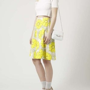 Topshop mod floral print skirt Sz 10 yellow